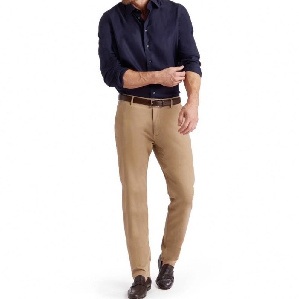 Mott & Bow Mens Everyday Comfort‎ Slim Chino Pants Khaki Tan 35x30 Zip Fly